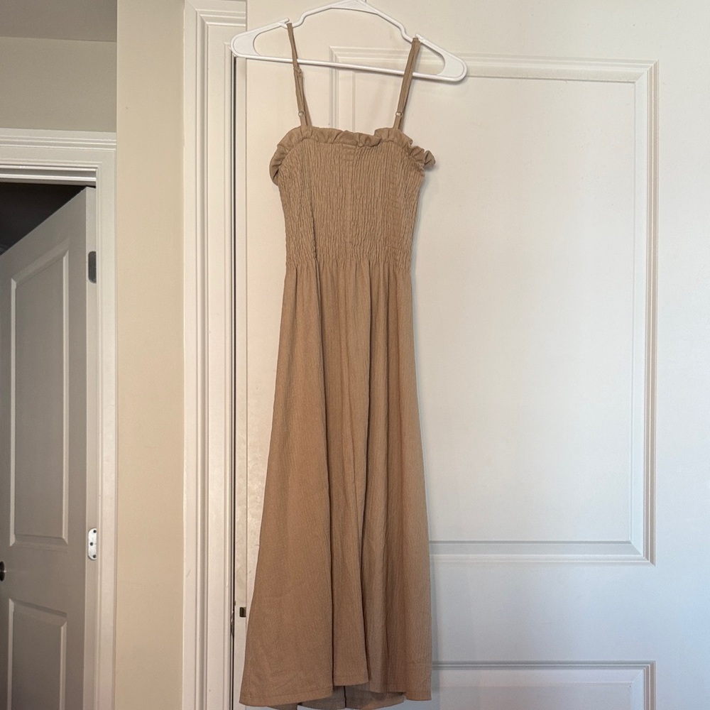 Tan Midi Dress with Straps